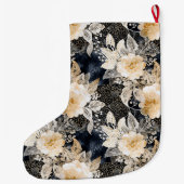 Peach Cream Black Floral Christmas Grote Kerstsok (Achterkant)