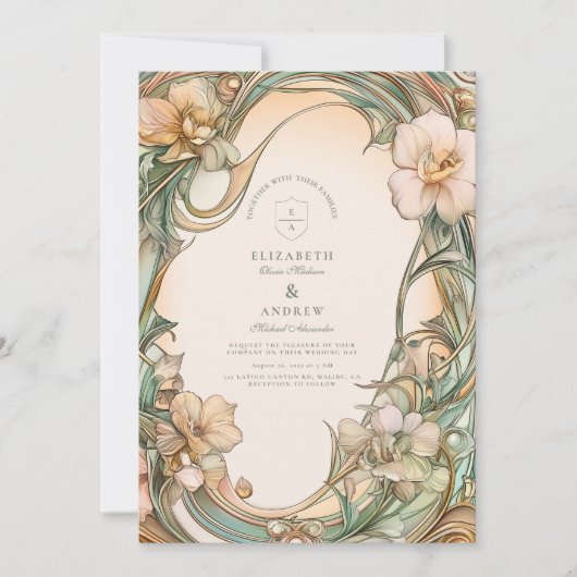 Peach Cream Bloom bruiloft Kaart (Voorkant)