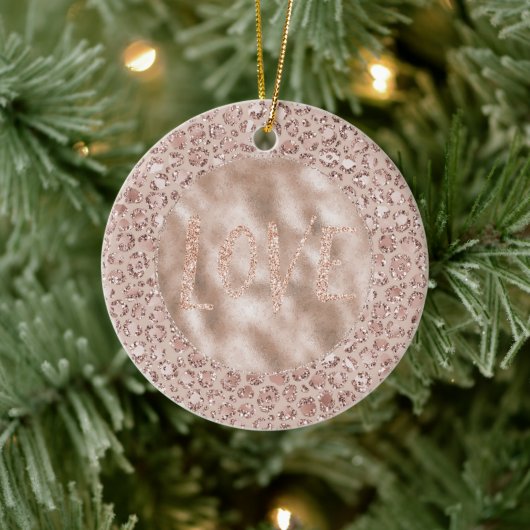 Peach Cream Blush Leopard Print Glitter Love Keramisch Ornament (Boom)