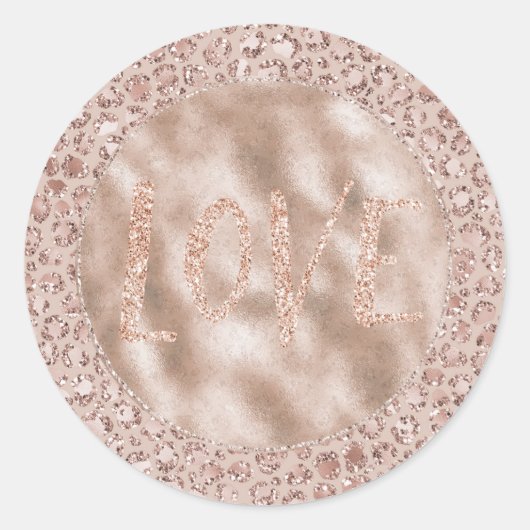 Peach Cream Blush Leopard Print Glitter Love Ronde Sticker (Voorkant)