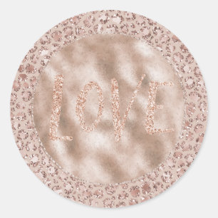 Peach Cream Blush Leopard Print Glitter Love Ronde Sticker