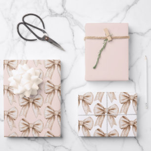 Peach Cream Bow Verjaardag Inpakpapier Vel