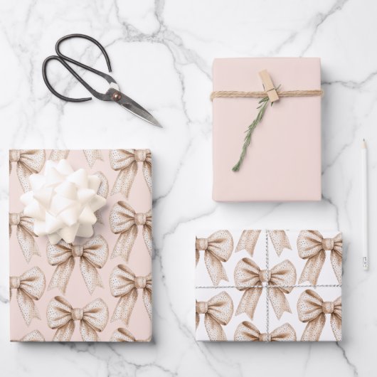 Peach Cream Bow Verjaardag Inpakpapier Vel (Voorkant)