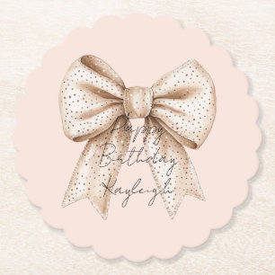 Peach Cream Bow Verjaardag Kartonnen Onderzetters