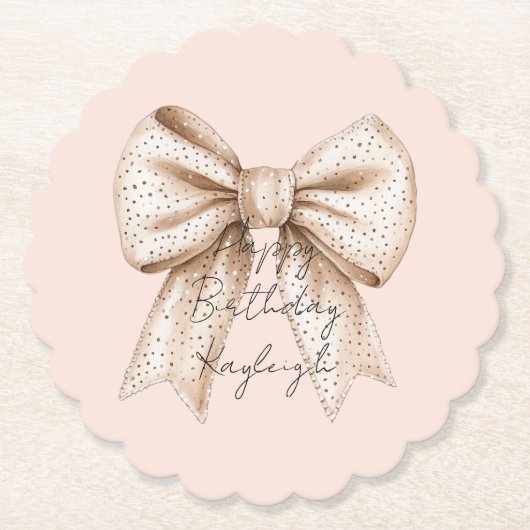 Peach Cream Bow Verjaardag Kartonnen Onderzetters (Voorkant)