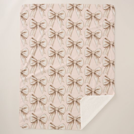 Peach Cream Bow Verjaardag Sherpa Deken (Voorkant)