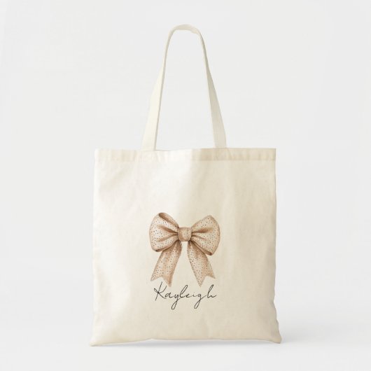 Peach Cream Bow Verjaardag Tote Bag (Voorkant)