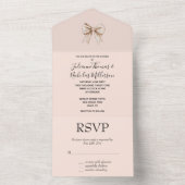 Peach Cream Bow Wedding All In One Uitnodiging (Binnen)