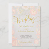 Peach Cream en Blush Spring Gold Script Wedding Kaart (Voorkant)