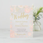Peach Cream en Blush Spring Gold Script Wedding Kaart (Staand voorkant)