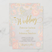 Peach Cream en Blush Spring Gold Script Wedding Kaart (Voorkant / Achterkant)