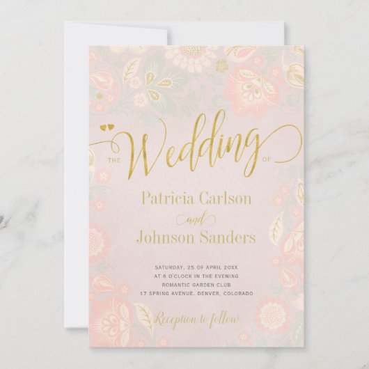Peach Cream en Blush Spring Gold Script Wedding Kaart (Voorkant)