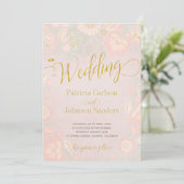Peach Cream en Blush Spring Gold Script Wedding Kaart (Staand voorkant)