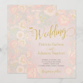 Peach Cream en Blush Spring Gold Script Wedding Kaart (Voorkant / Achterkant)