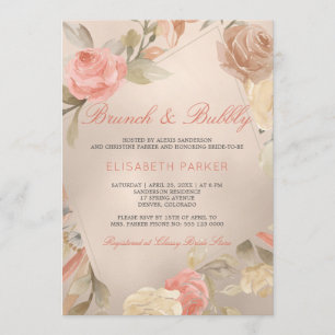 Peach Cream Faux Gold Foil Bloemenbrunch & bubbels Kaart