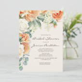 Peach Cream Floral Eucalyptus Bruidsshow Kaart (Staand voorkant)