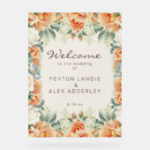 Peach Cream Floral Eucalyptus Wedding Welkom Acryl Bord (Voorkant)
