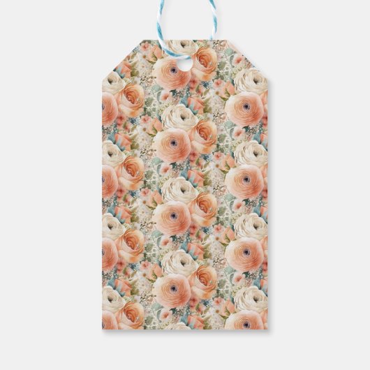 Peach Cream Floral Monogram bruiloft Cadeaulabel (Achterkant)