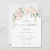 Peach & Cream Floral Quinceanera 15e partij Kaart (Voorkant)