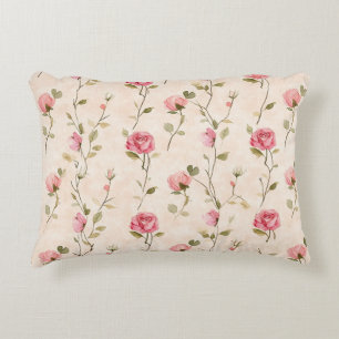 Peach Cream Pink Roses Floral Accent Kussen