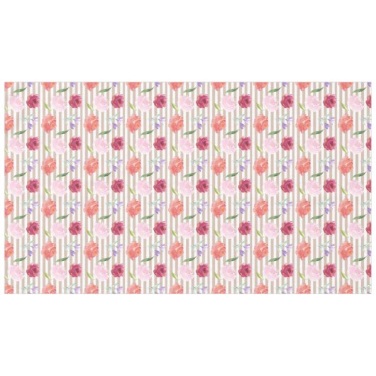Peach Cream Stripes Waterverf Flowers Tafelkleed (Voorkant (Horizontaal))