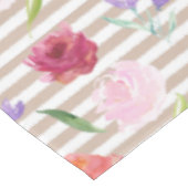 Peach Cream Stripes Waterverf Flowers Tafelkleed (Gekanteld)