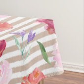 Peach Cream Stripes Waterverf Flowers Tafelkleed (Voorbeeld)