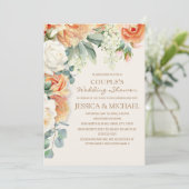 Peach Cream Waterverf Bloemen Paar Douche Kaart (Staand voorkant)