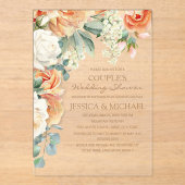 Peach Cream Waterverf Bloemenboog Paar Douche Acryl Uitnodigingen (Voorkant)