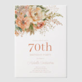 Peach Cream Waterverf Floral 70ste verjaardag Vellum Uitnodigingen (Voorkant)