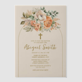 Peach Cream Waterverf Floral Gold Cross Doop Vellum Uitnodigingen