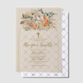 Peach Cream Waterverf Floral Gold Cross Doop Vellum Uitnodigingen (Offset (Uitnodiging))