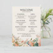 Peach Cream Waterverf Floral Wedding Menu (Staand voorkant)