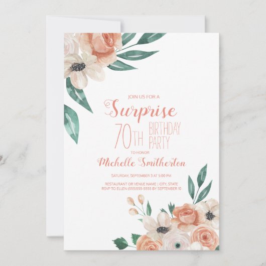  peach crème Floral 70th Birthday Kaart (Voorkant)