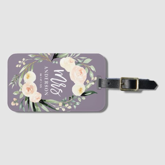 Peach crème green waterverf floral bruiloft mrs bagagelabel (Voorkant (horizontaal))