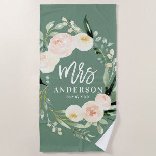 Peach crème green waterverf floral bruiloft mrs strandlaken