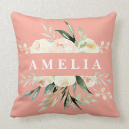 Peach crème green waterverf floral gepersonaliseer kussen