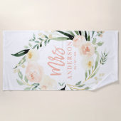 Peach crème green waterverf florale bruiloft strandlaken (Voorkant)