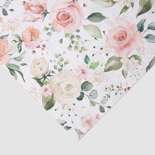 Peach crème rozen, groene bladeren tissuepapier (Detail)