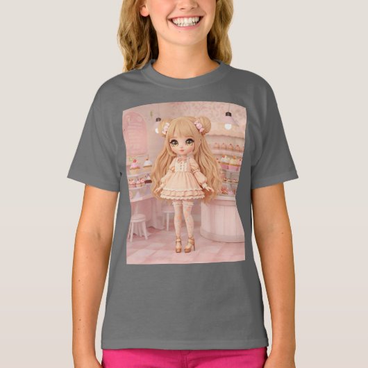 Peach Cupcake Kawaii Doll T-shirt (Voorkant)