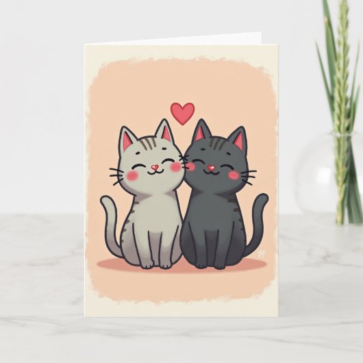 Peach Cute Cats Love Card Kaart (Voorkant)