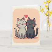 Peach Cute Cats Love Card Kaart (Gele Bloem)