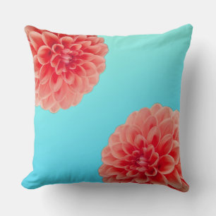 Peach Dahlia en Aqua Blue Kussen