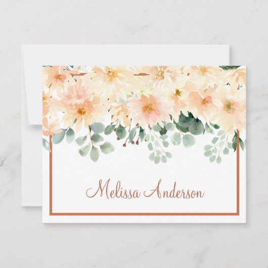 Peach Dahlia Waterverf Floral Herfst op persoonlij Notitiekaartje (Voorkant)