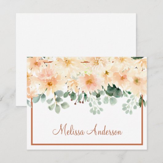 Peach Dahlia Waterverf Floral Herfst op persoonlij Notitiekaartje (Voorkant / Achterkant)