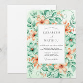 Peach Dainty Spring Wedding Kaart (Voorkant / Achterkant)