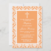 Peach Damask Cross Baptisme of Christening Kaart (Voorkant)