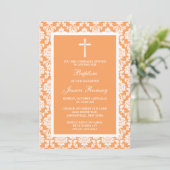 Peach Damask Cross Baptisme of Christening Kaart (Staand voorkant)