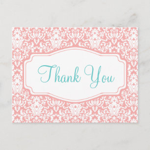 Peach Damask Dank u Briefkaart