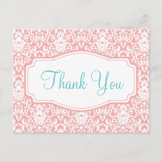 Peach Damask Dank u Briefkaart (Voorkant)